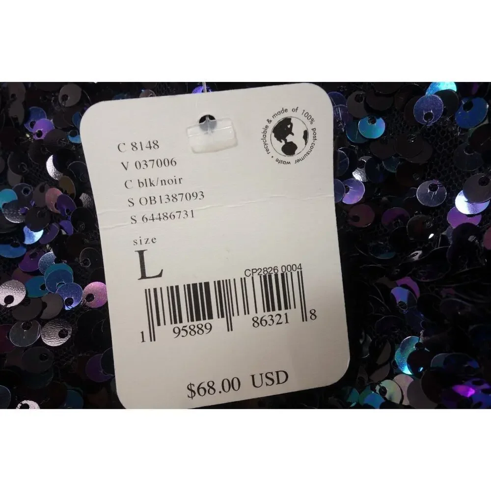 NEW Free People Intimately Big Night Sequin Crop Top BLACK Women's LARGE